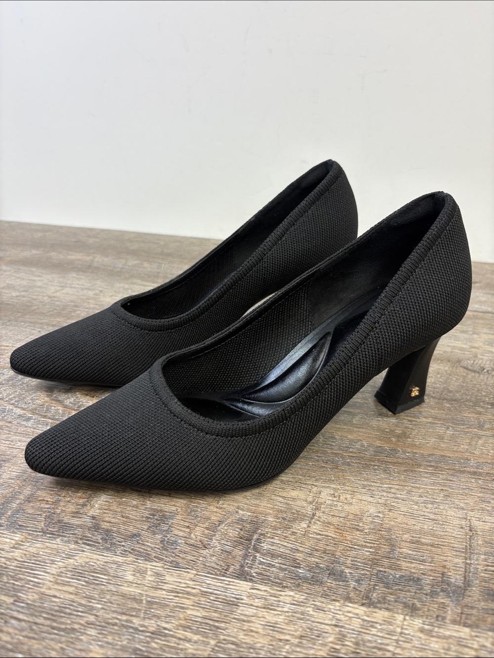 Cosy Island Black Knit Pointed Toe Pumps Block Heel Shoes Size 6